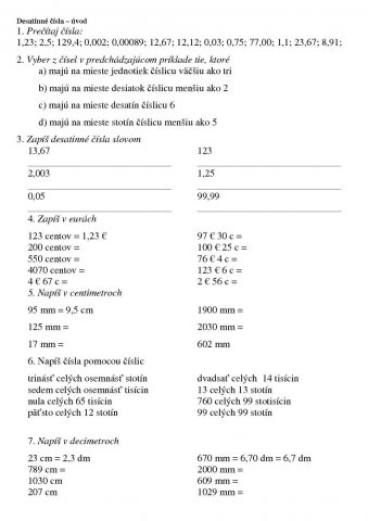Úvod do desatinných čísel